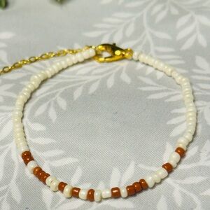 F*ck Trump Morse Code Handmade Beaded Dainty Bracelet, Burnt Orange and Cream